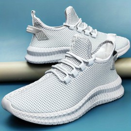 Men's Solid Color Breathable Mesh Lace-up Sneakers With Assorted Colors, Casual Outdoor Anti-skid Shoes For Running Walking