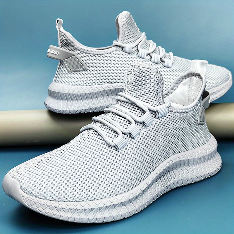 mens solid color breathable mesh lace up sneakers with assorted colors casual outdoor anti skid shoes for running walking details 2