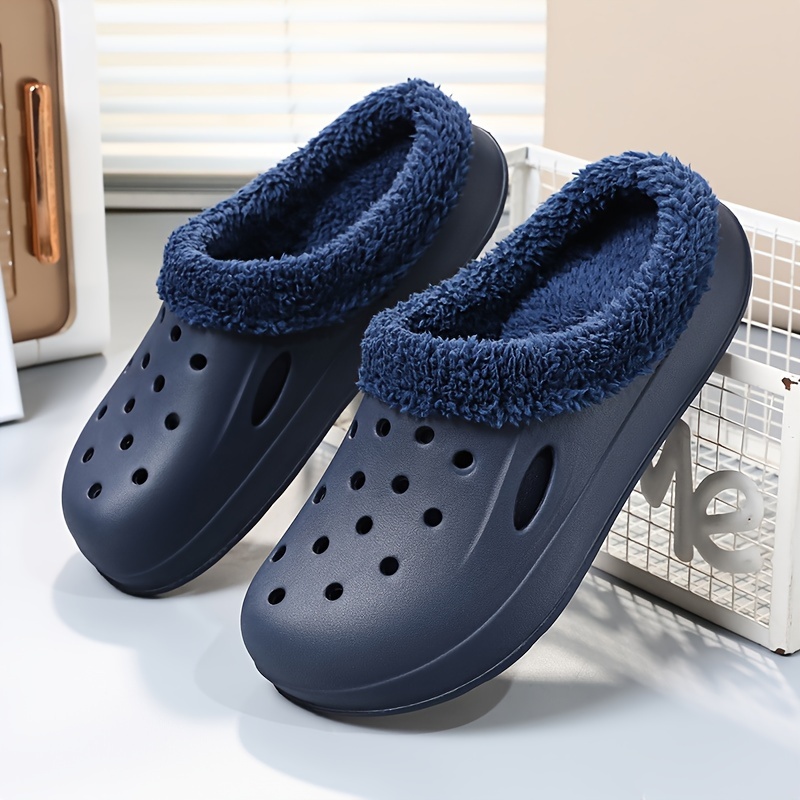 mens winter house clogs casual non slip breathable slip on soft sole sandal slippers with fuzzy lining for walking details 0